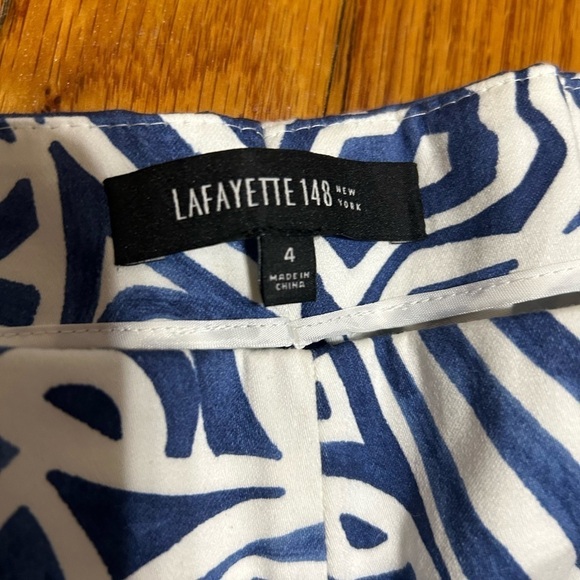 Lafayette 148 Size 4 Blue White Print Lined Pants Straight Leg Ankle Side Zipper - Picture 6 of 9